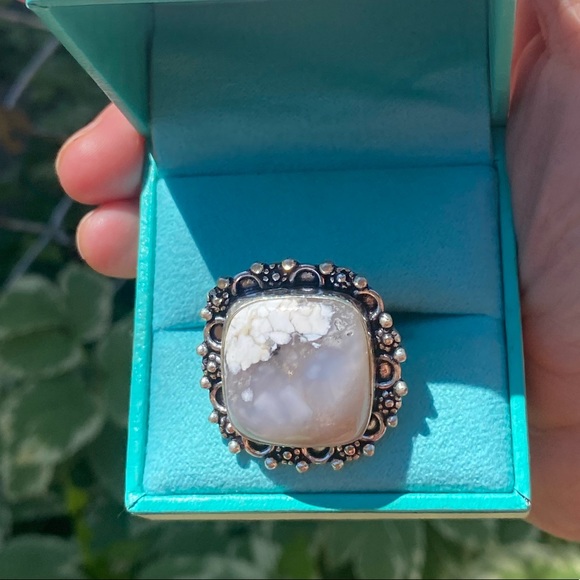 Genuine Natural Opal Handcrafted Sterling Silver Size 8 1/2 - Picture 7 of 7